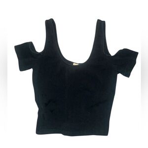 Arden B Black Cut Out Shoulder Crop Top